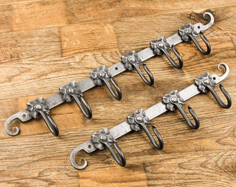 Forged Iron Flower Key Rack | Rustic Entryway Wall Organizer