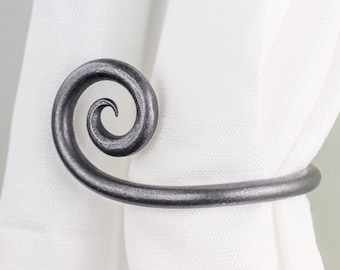 Forged Iron Scroll Curtain Tie Backs | Rustic Window Holdbacks, Pair