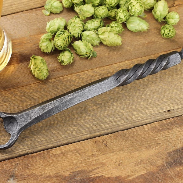 Hand Forged Iron Bottle Opener | Twisted Handle, Rustic Barware