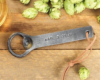 Personalized Bottle Opener | Hand Forged Wrought Iron, Engraved Beer Opener | Great Gift for Men, Groomsmen, or Fathers Day