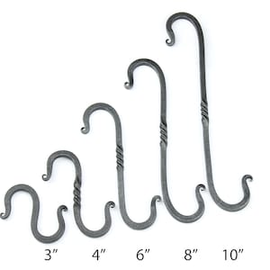 S Hook, Square | Twisted Hand Forged Metal S Hook, Blacksmith Made | One Hook