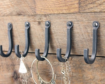 Small Key Hook, Square | Rustic Modern Jewelry Hanger, Blacksmith Made, Hand Forged Metal Wall Hook | One Hook