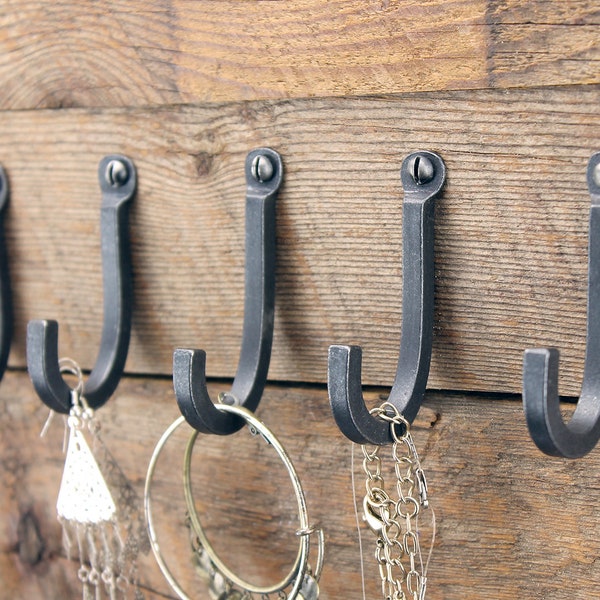 Small Key Hook, Square | Rustic Modern Jewelry Hanger, Blacksmith Made, Hand Forged Metal Wall Hook | One Hook