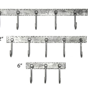 May include: Three sizes of hammered metal hooks with 6, 4, and 3 hooks. The hooks are 6 inches, 12 inches, and 16 inches long.