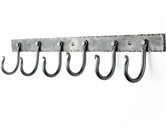 Coat Rack | 24" Decorative coat hanger, Hand Forged Iron Coat Hooks | Add character to any rustic interior decor | Six Hooks