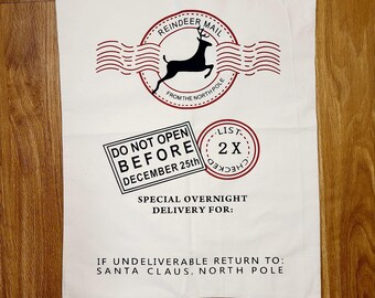 Santa Sack, Christmas Santa Sack, Reindeer, Personalized Santa Sack