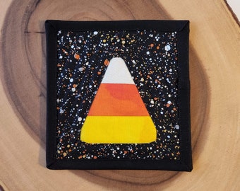 Halloween Coaster, Quilted Coaster, Fabric Coaster, Fabric Mug Rug, Candy Corn mug rug, fabric coaster,