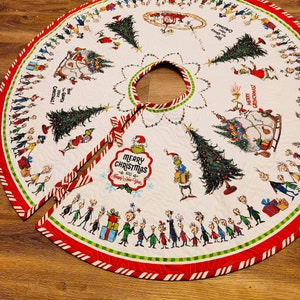 Falda para árbol de Navidad de El Grinch, decoración navideña acolchada hecha a mano, falda para árbol de Navidad