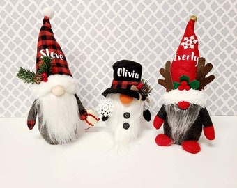 Personalized Holiday Plush Gnome Santa, Snowman, Reindeer. Gnome Decoration, Home Decor Gnome, Gnome Holiday decorations