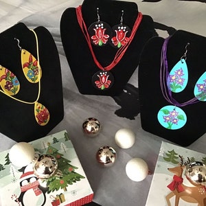 Hungarian style, hand painted wooden jewelry