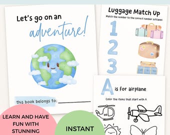 Printable Toddler Workbook, Toddler Travel Book, Toddler Travel Coloring Book, Airplane Activity for Toddler, Screen Free Activity