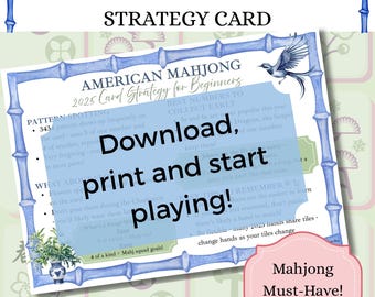 Guía imprimible de Mahjong americano 2025 – Tarjeta de referencia digital de descarga instantánea para nuevos jugadores Hoja de trucos imprimible de Mahjong para principiantes