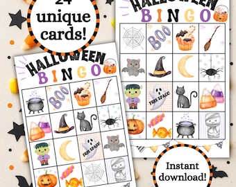 Halloween Bingo Game: 24 Unique Cards, Printable Party Activity (Instant Download)