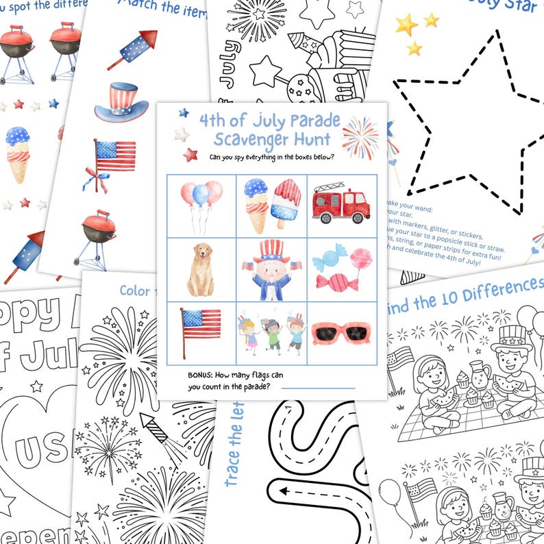 4th of July Activity Bundle: Patriotic Coloring Pages & Games (digital ...