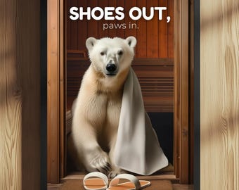Funny Polar Bear Sauna Wall Art, Scandinavian Spa Poster Digital Print, Humorous Wellness Décor Instant Download, Sauna Rule Poster