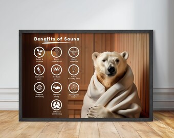 Sauna Benefits Poster Polar Bear Digital Wall Art, Wellness Icons Spa Printable, Scandinavian Sauna Décor Educational Wall Print