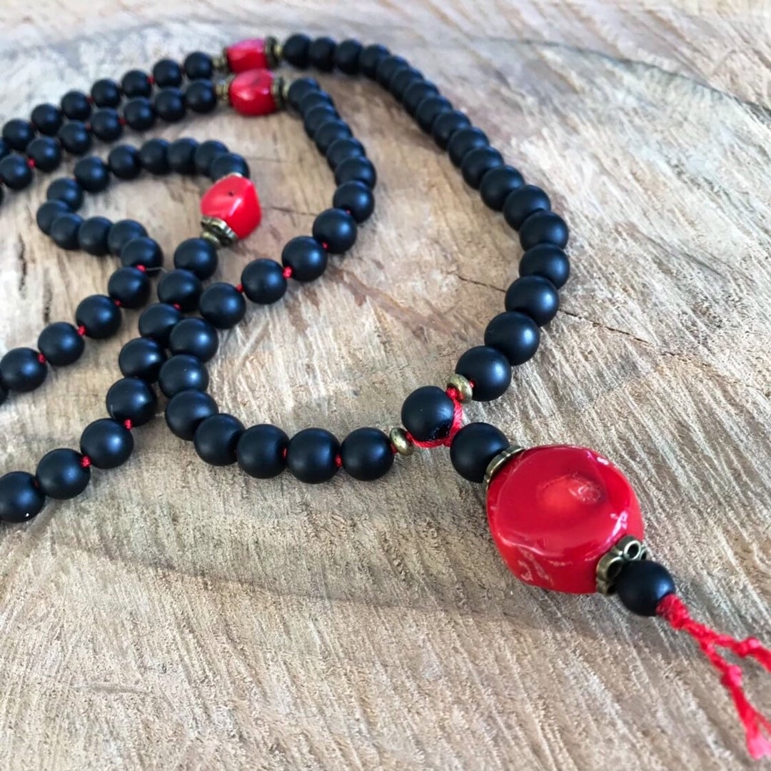 108ct Black Onyx Yoga Meditation Chakra Mala Prayer Bead Necklace