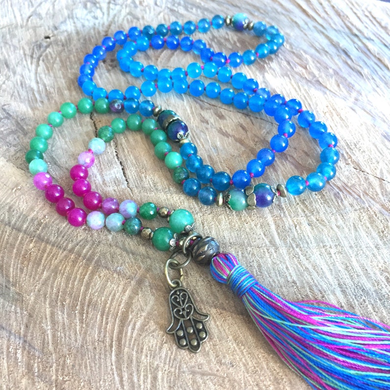 Mala necklace blue topaz aventurine 108 bead handmade necklace | Etsy