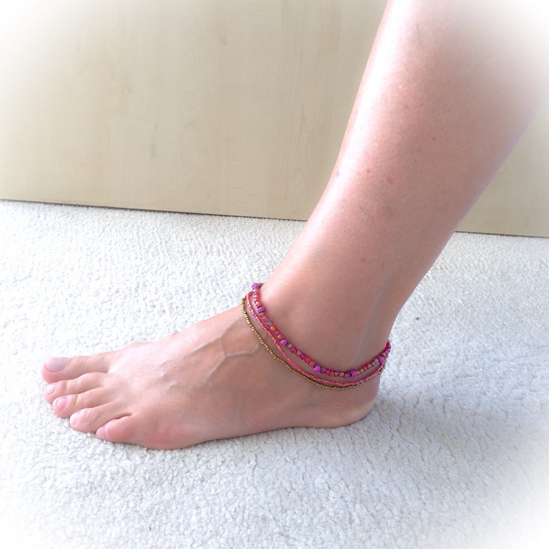 Pink ankle bracelet pearls summer beach foot bracelet women Etsy
