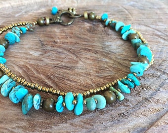 Raw Turquoise anklet Foot Bracelet Boho Beach summer Feng Shui Healing Zen Gemstone Crystal Custom Beaded Anklet Bohemian Sandal Jewelry