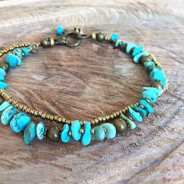 Raw Turquoise anklet Foot Bracelet Boho Beach summer Feng Shui Healing Zen Gemstone Crystal Custom Beaded Anklet Bohemian Sandal Jewelry