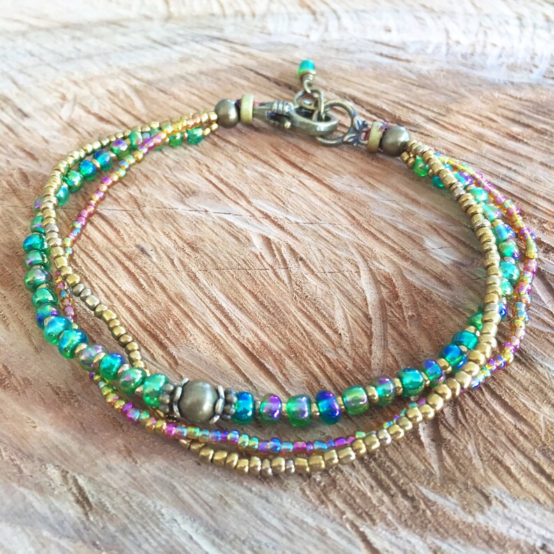 green anklet chic body jewelry colorful boho anklet glass beads ankle bracelet Anklet green iridescent