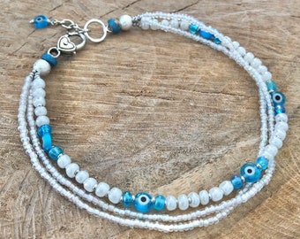 Evil eye bead anklet foot bracelet multi strand evil eye summer beach sandal women girl blue ankle bracelet boho feminine gift idea for her