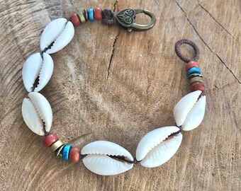 Shell anklet men women cowrie shell bracelet seashell jewelry cowrie shell ocean inspired gift for her sea lover tribal boho hippie