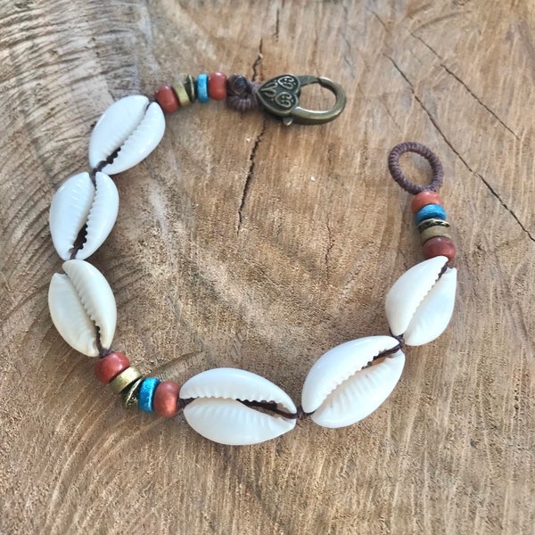 Shell anklet men women cowrie shell bracelet seashell jewelry cowrie shell ocean inspired gift for her sea lover tribal boho hippie