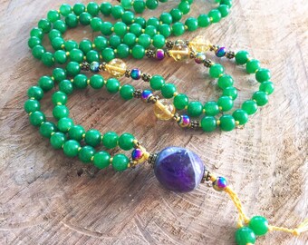 Mala Amethyst Necklace 108 beads Gemstone Aventurine Healing Crystal Yoga Meditation Necklace Women Statement Mineral Jewelry Boho Chic Gift