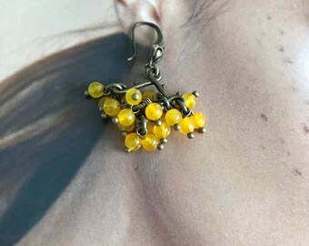 Yellow grape clusters gipsy earrings boho summer vibes jewelry fiesta jewelry oriental chandelier earrings bohemian chic birthday gift idea