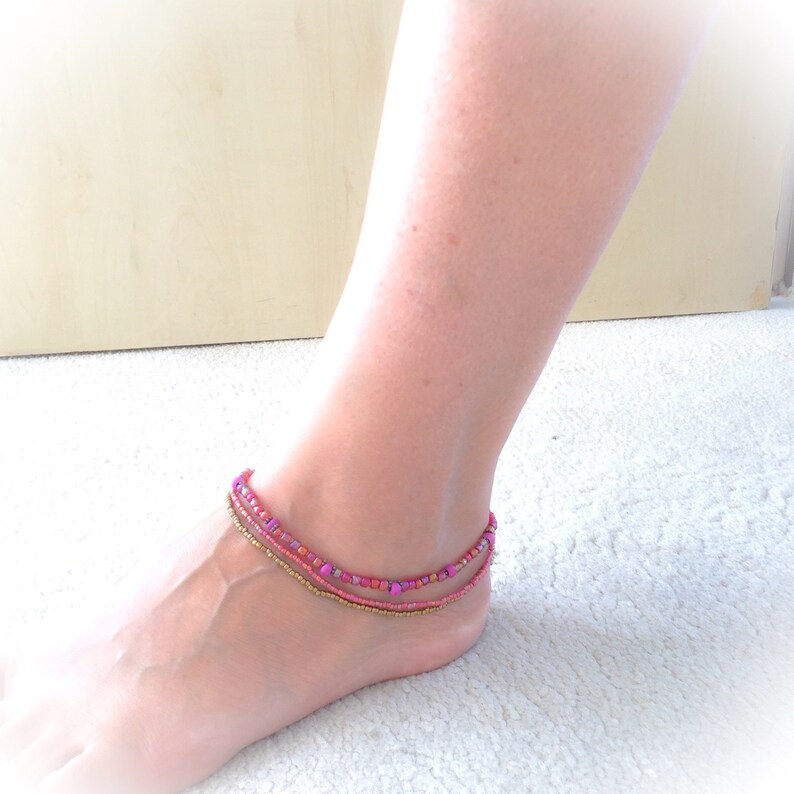 Pink ankle bracelet pearls summer beach foot bracelet women Etsy