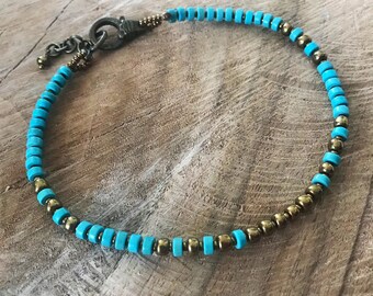 Turquoise ankle bracelet one strand foot sandal beach jewelry gypsy boho anklet sea chic summer body jewelry gift idea for her