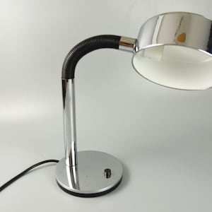 Vintage German Desk Lamp, Table Lamp, Hustadt Leuchten, Gooseneck lamp, 70s, Space age, chromed