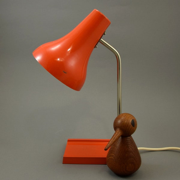 Industrial table lamp, office lamp, orange, 70s, metal