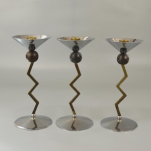 Set of three Zig-Zag vintage candle holder | Italy | 80s Memphis Milano inspired, postmodern Italian Design, Metal