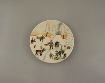 Vintage wall plate / Arabia Finland / Andreas Alariesto / A Village Of Lapps In Winter | Finland | 80s