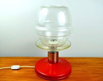 Große, schwere vintage Tischlampe, Kunststoff und Glas, rot, 70er,