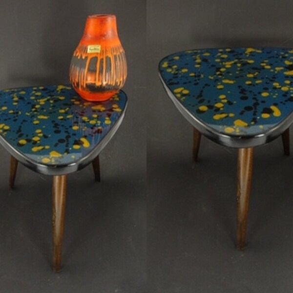 flower stool, side table, plant stand, coffee table / blue, yellow and black | Germany