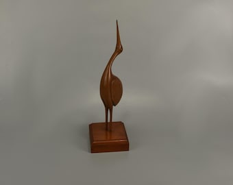 XXL Vintage wooden crane bird figurine, hand carved, hand crafted, Mid Century Design,