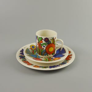 Villeroy and Boch Acapulco Coffee Cup, Saucer and plate,  Birds and Flowers. Design by Christine Reuter
