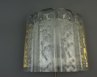 Mid Century Wall Lamp, sconce, ice glass, by Doria, Germany, Modernist Light