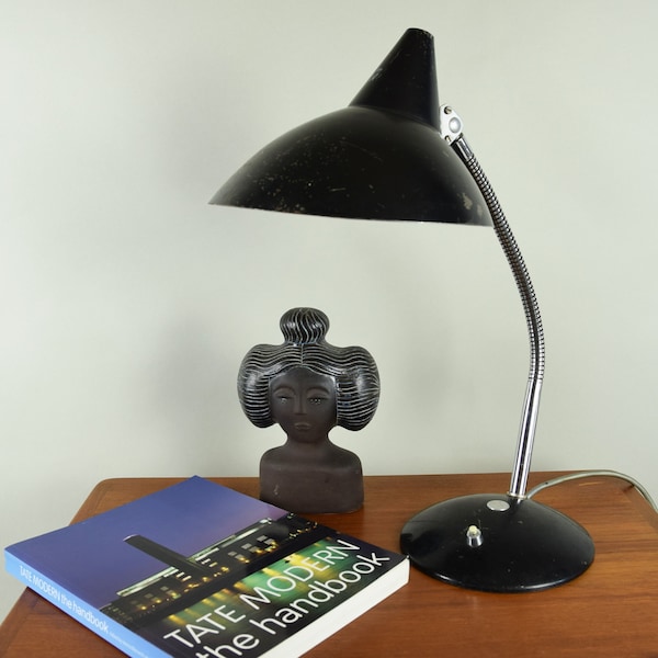 Midcentury German Gooseneck Table Lamp, Desk Lamp by Helo, industrial Design,