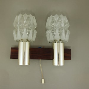Mid Century wall lamp, Kaiser Leuchten, rosewood lamp with heavy solid glass shades 60s, Mid Century Modern Design