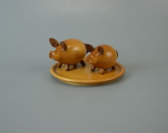 ヴィンテージ木製ソルト＆ペッパーシェーカー（豚型）｜ミッドセンチュリーモダン｜西ドイツ｜1960年代