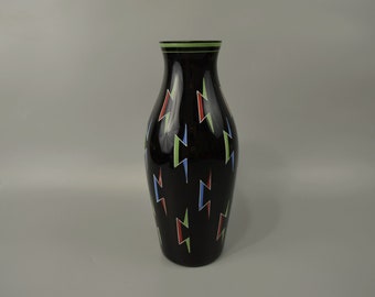 Vintage Hyalith black glass vase | Germany | 50s