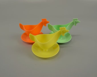 3 candy colored vintage egg cups (egg holders) / Sonja Plastic | GDR (East Germany) | 70s