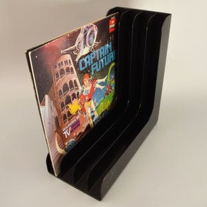 Vintage LP rack vinyl record holder organizer record storage, black, 80s