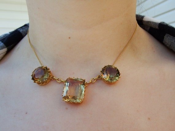 9k Gold Citrine Necklace- Victorian- Heavy- 29.7