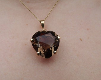 Pendant -Heart Smokey Topaz Gold 14K Gold - with new  10k bail- vintage - reduced.